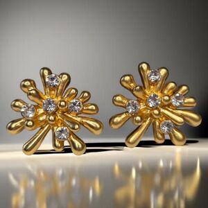 18k Matte Gold Plated Chunky Starburst Crystal Fireworks Earrings